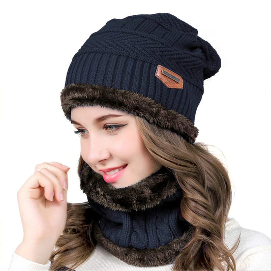 Soft  Woolen Beanie Cap Plus Muffler Scarf Set for Men Women Girl Boy - Warm, Snow Proof