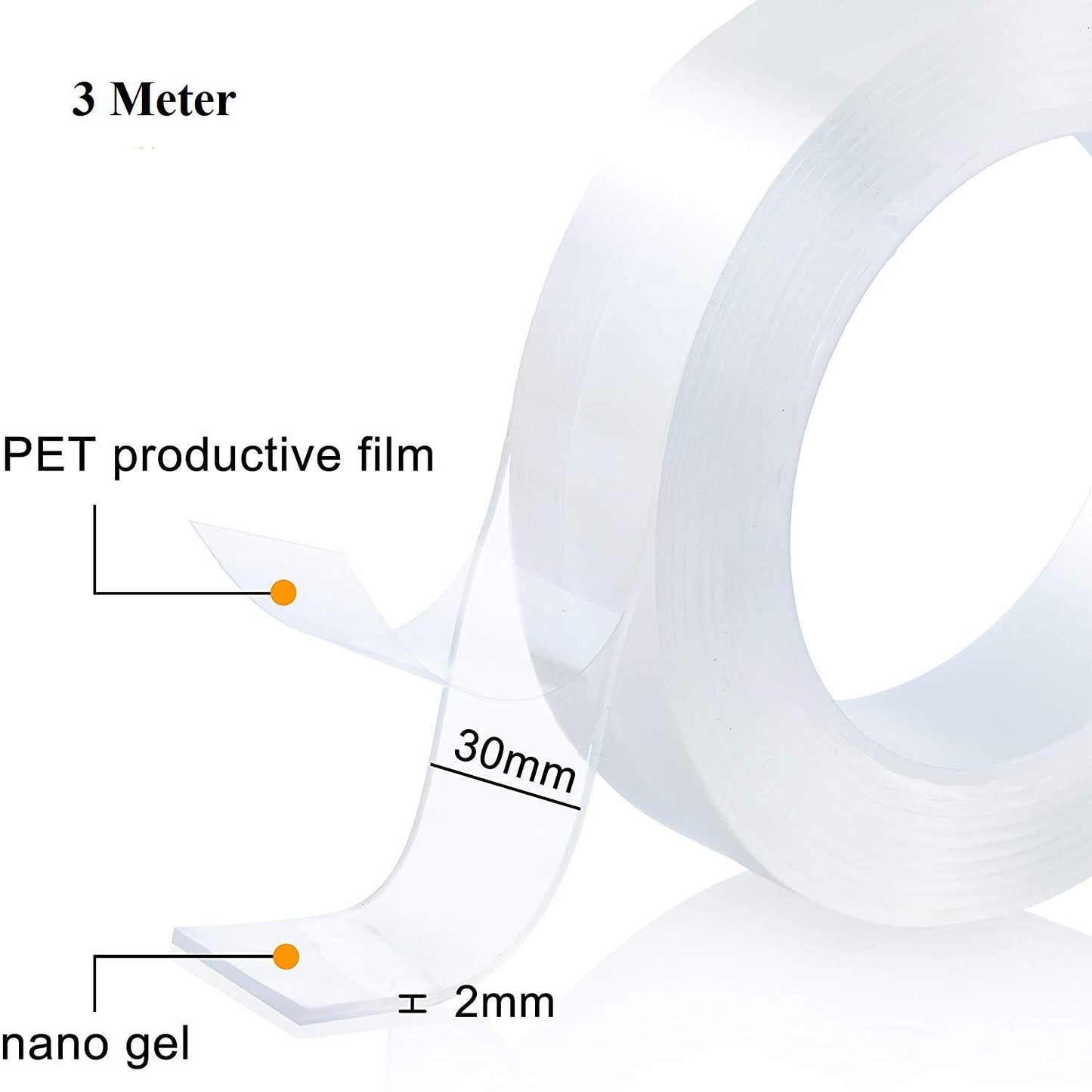 UK-0107 3 Meter Multipurpose Double Sided Tape - Adhesive Silicone Tape, Heavy Duty, Heat Resistant, Multi-Functional, Removable, Washable, Reusable Anti-Slip Gel Nano Grip Tape
