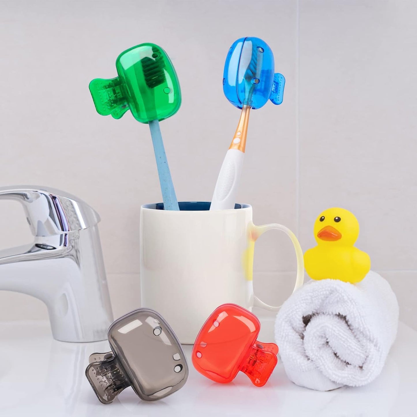 UK-0809 Travel Toothbrush Head Covers Toothbrush Protector Cap Brush Pod Case Protective Portable Plastic Clip for Household Travel, Camping, Bathroom, School, Business.(Multicolor)