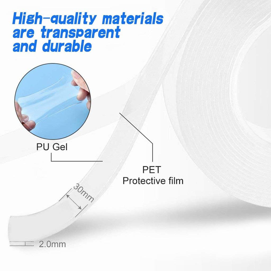 UK-0107 3 Meter Multipurpose Double Sided Tape - Adhesive Silicone Tape, Heavy Duty, Heat Resistant, Multi-Functional, Removable, Washable, Reusable Anti-Slip Gel Nano Grip Tape