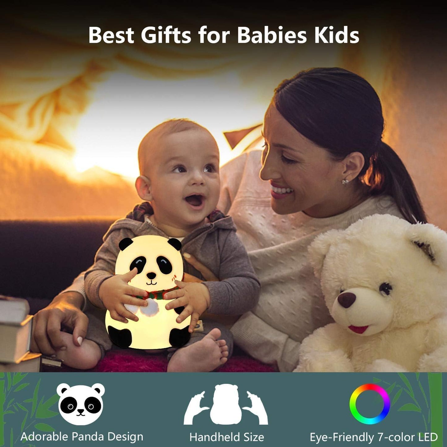 UK-0944 Panda Lamp, Panda Gifts, Panda Touch Silicone Lamp, Birthday Gift for Girls and Boys, Panda Light Lamp, Kids Night Light, Silicone Lamp, Rechargeable - Close Eye, Multicolor