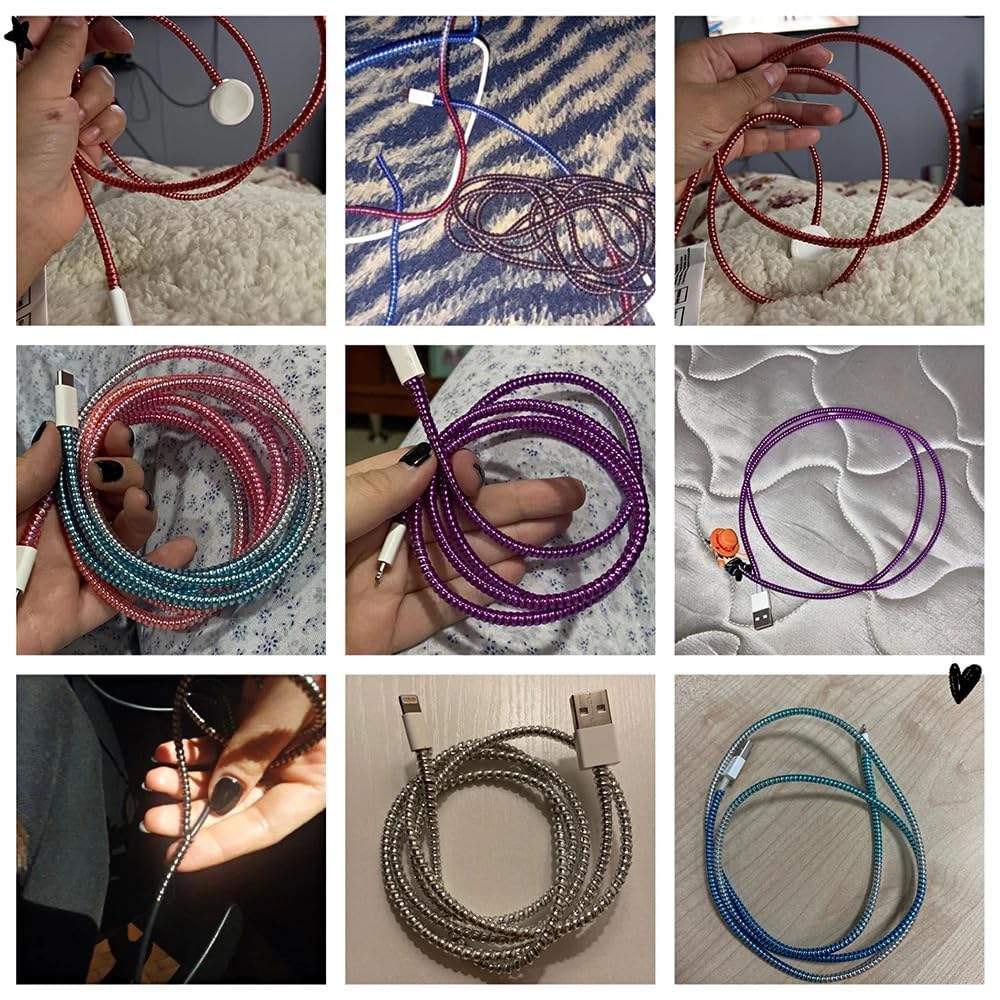 UK-0695 Metallic Finish Cable Spiral Protector/Wire Repair/Pet Cord Protector/Headphone Saver, Cable Wrap/Cover for Mac Charging Cable, USB Tube, Earphone