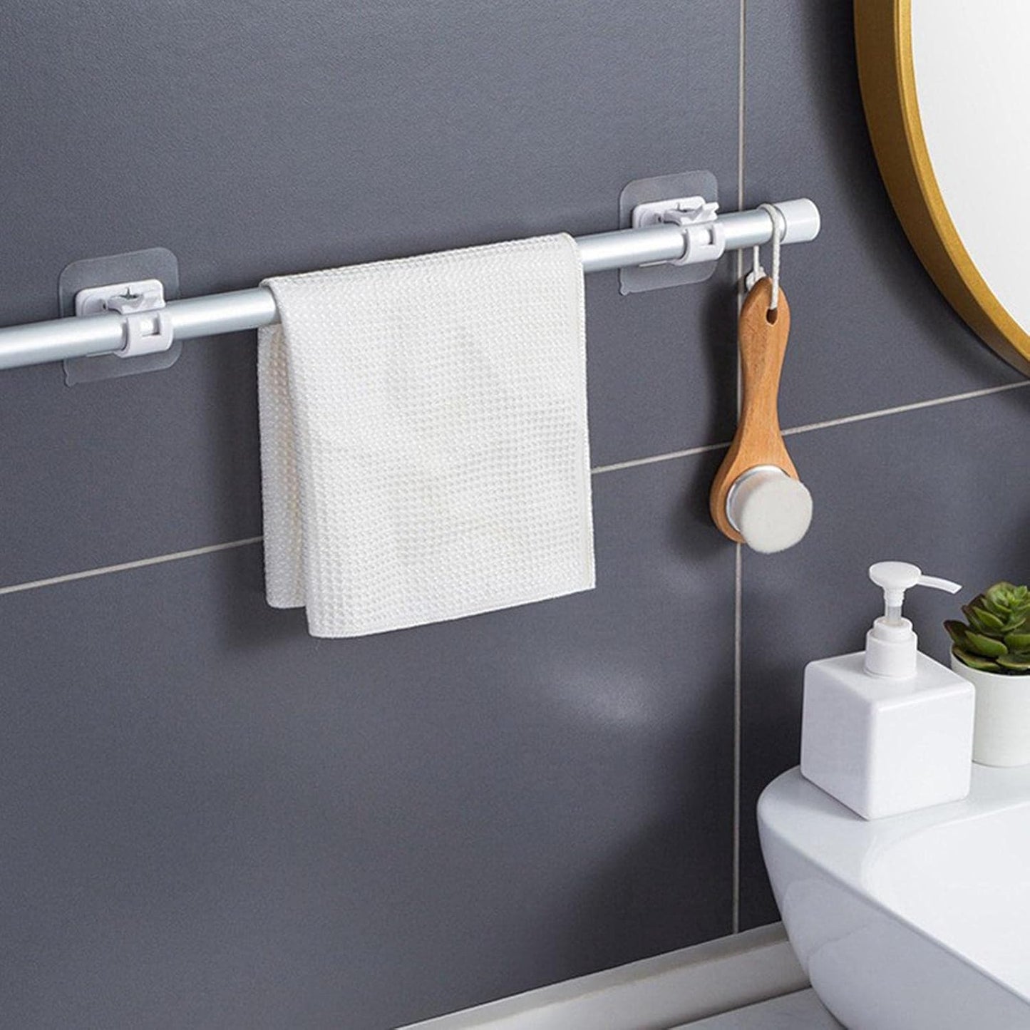 UK-0886 Self Adhesive Curtain Rod Bracket Drapery Hook, Plastic Wall Brackets Towel Rod Hooks for Home Bathroom and Hotel Use 2PC