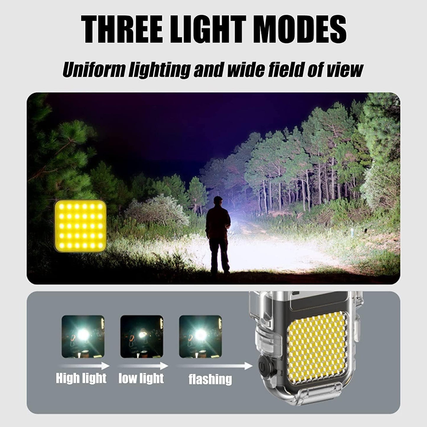 UK-1085 Dual Arc Plasma Lighter with COB LED Flashlight ā USB Rechargeable Windproof Waterproof Keychain Lighter ā Portable Flameless Electric Lighter with 3 Light Modes for Camping Hiking