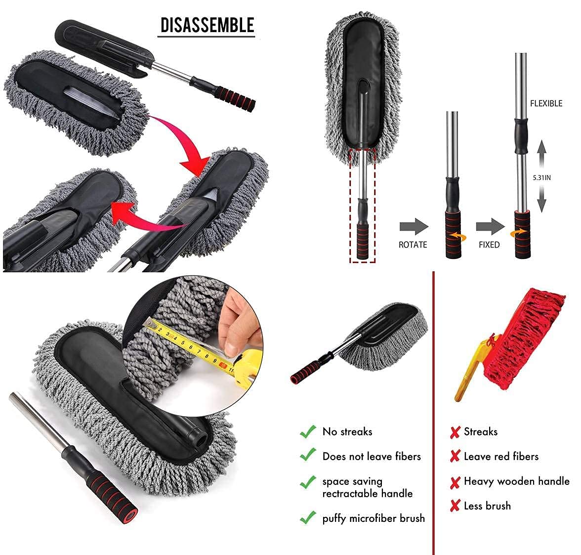 UK-0118 Car Duster, Extendable Long Handle Microfiber Car Cleaner Exterior Scratch Free Car Cleaning Tool