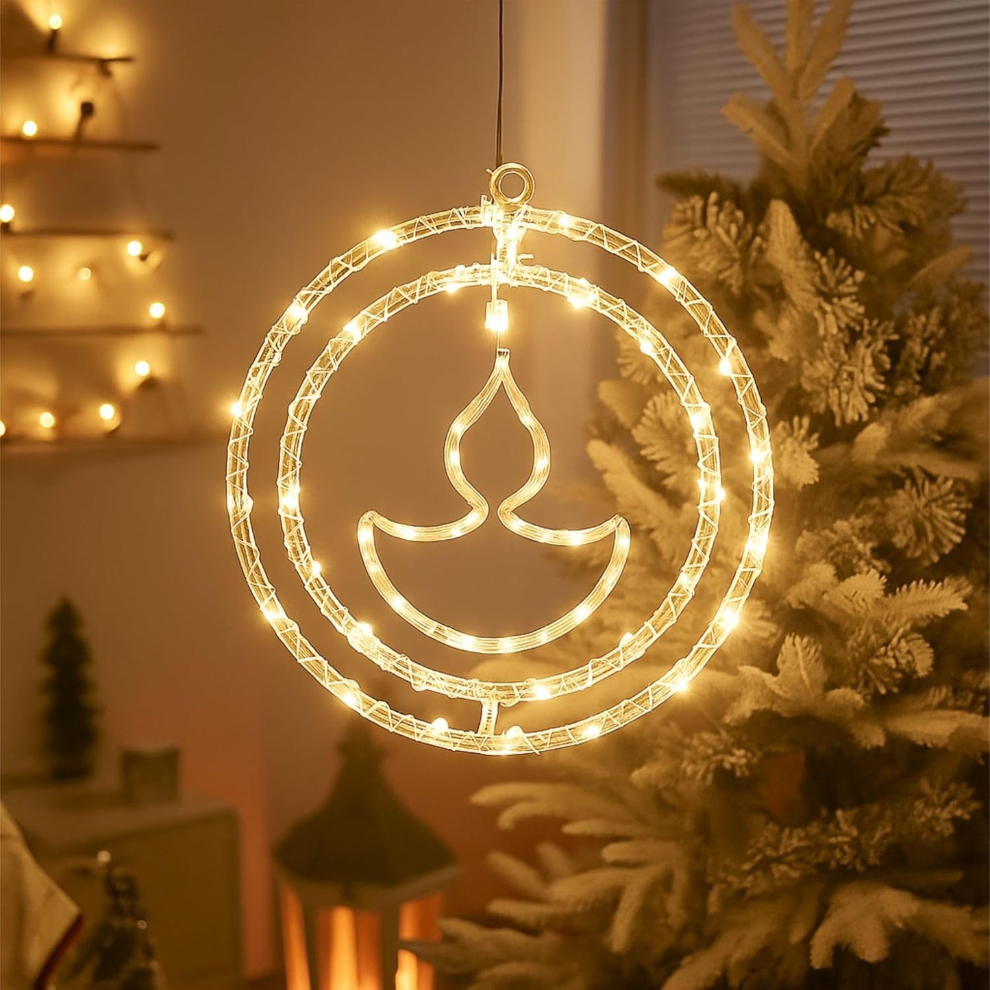UK-1009 Diya Pendant Hanging Lights – Warm White LED Decorative Lights for Diwali, Navratri, Christmas Tree, New Year Party & Home Festive Décor