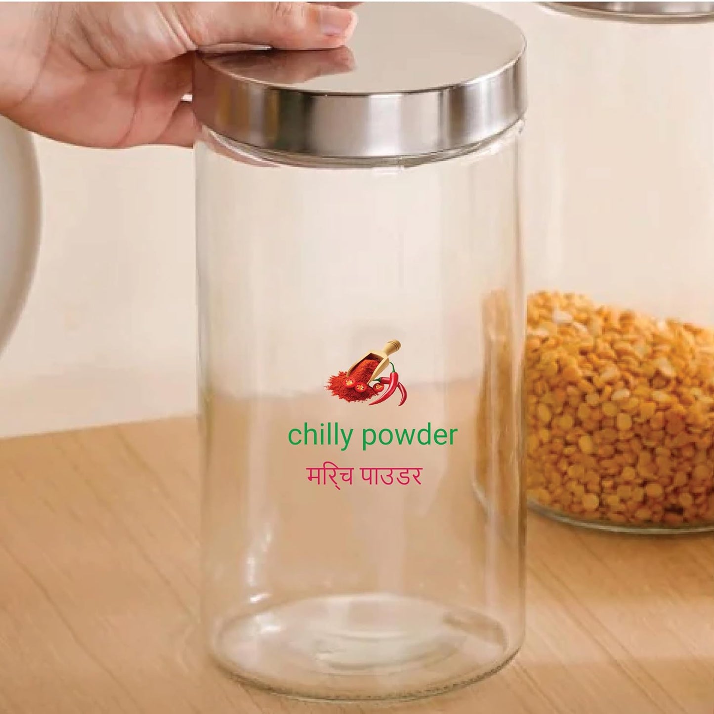 UK-0854 Kitchen Container Sticker | Kitchen Label Sticker Hindi English with Picture for Jar Glass Bottle Home Organiser