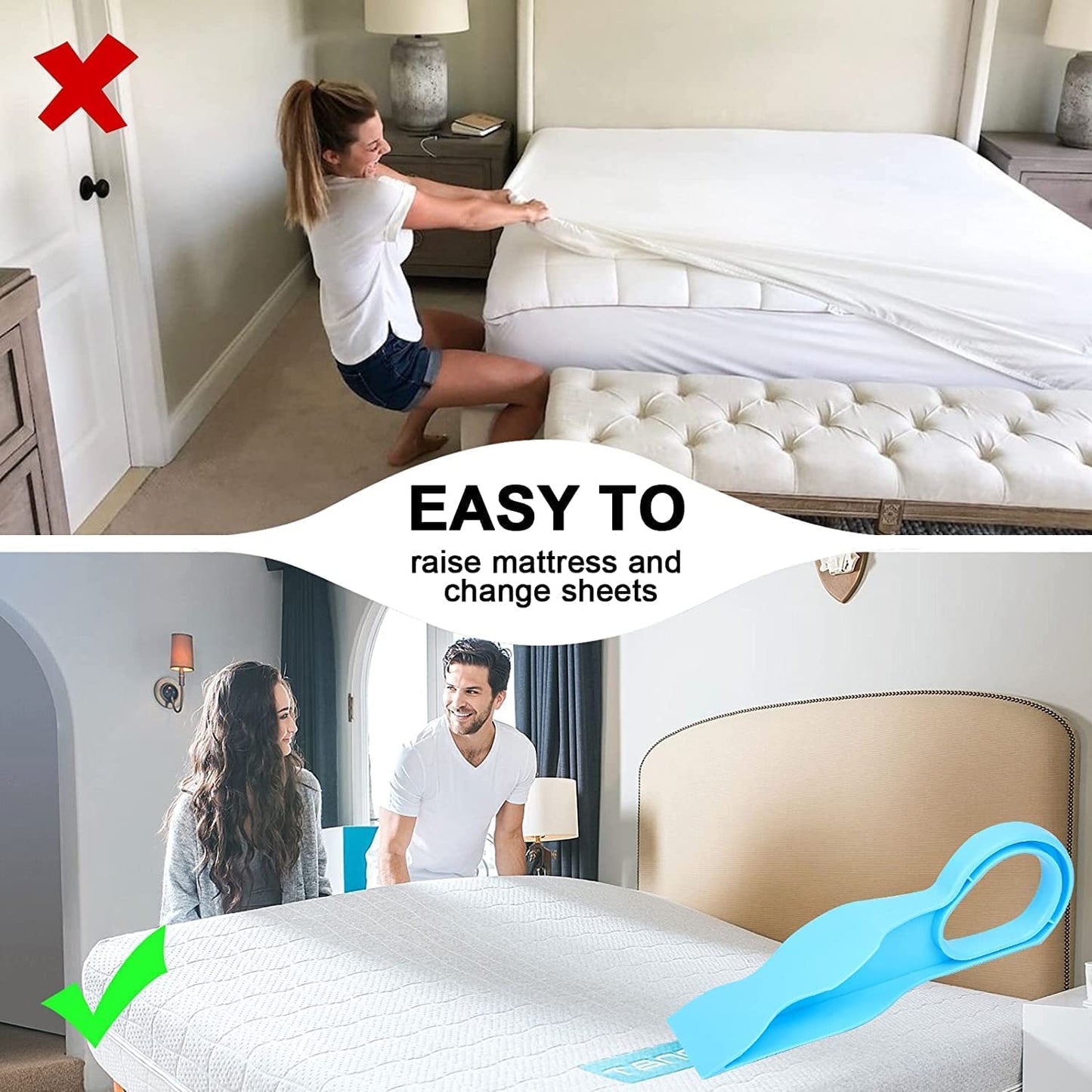 UK-0702 Mattress Lifter Tool 2 in 1 Bed Sheet Tuck in Tool, Mattress Lifter Stand Bed Lifter Helps Lift and Hold Mattress Wedge Elevator Tool Bed Making Tool
