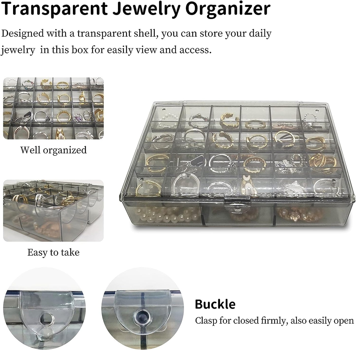 UK-0355 Clear Acrylic Jewelry Organizer Box with 2 Drawers and 30 Compartments, Small Dustproof Jewelry Box for Women and Girls, Earring Display Holder