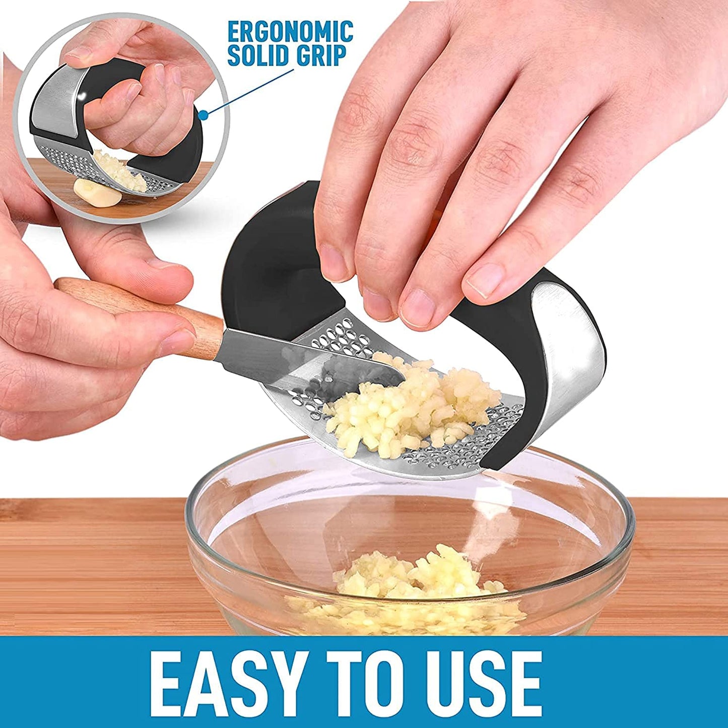 UK-0152 Garlic Presser Squeeze Press Crusher Stainless Steel Kitchen Tools, Quick Handy Ginger Garlic Crusher
