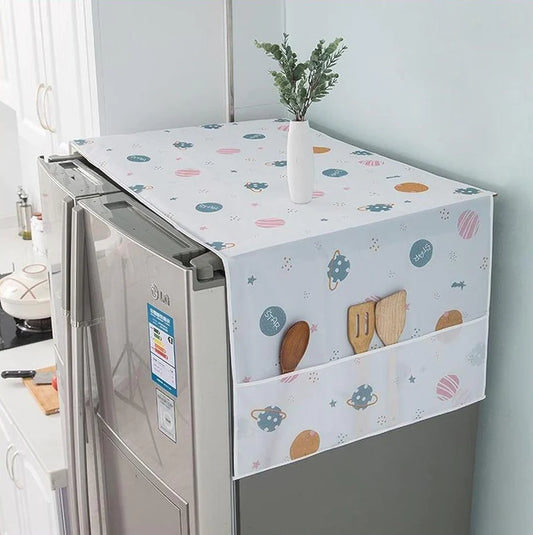 UK-0031 Fridge Cover for Top Double Door with 6 Utility Pockets Designer Prints ( Size: 130 x 54 cm )