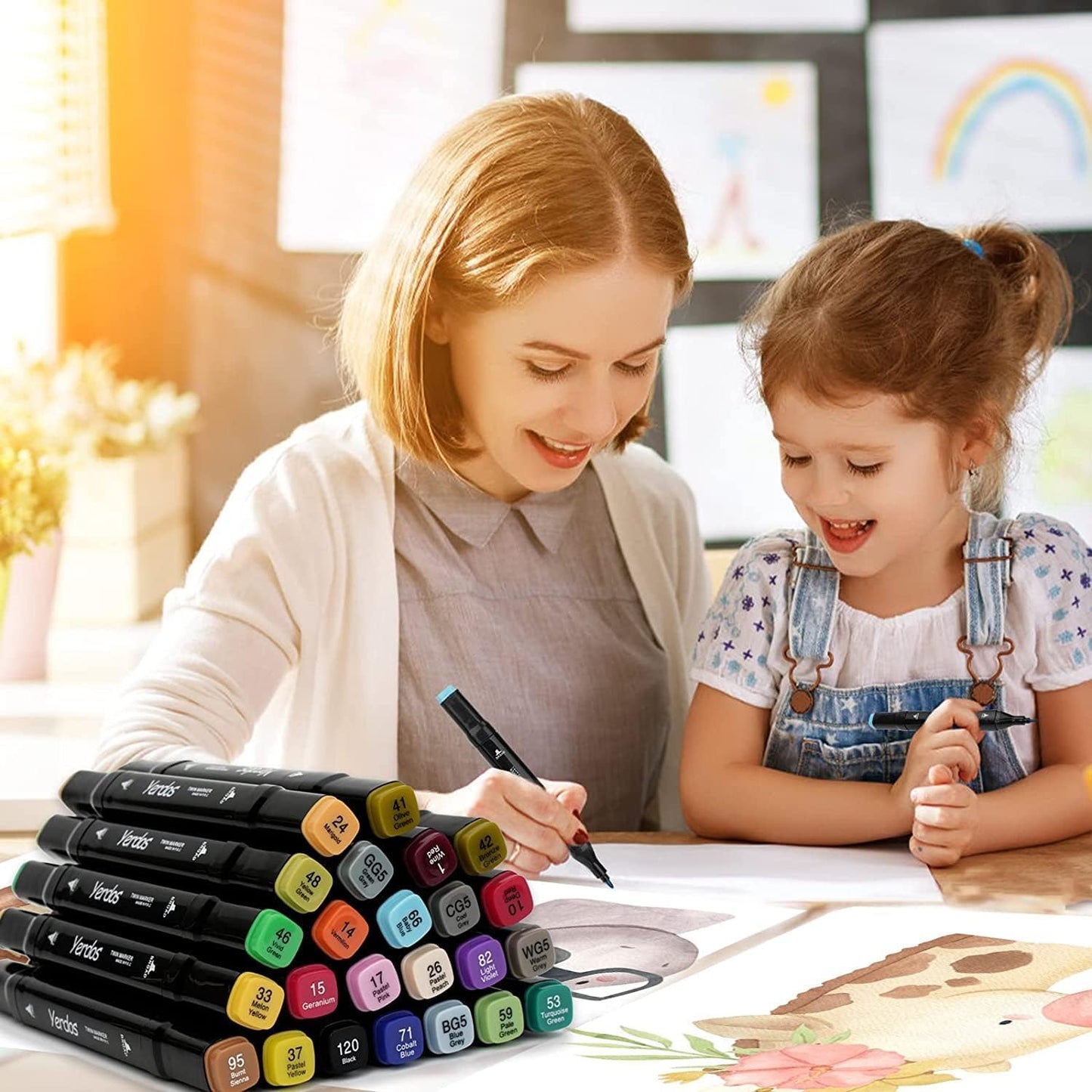 UK-0795 Touch Alcohol Markers 24 Professional Art Set - Double Ended Bendable Alcohol Based Ink Colors with Fine and Chisel Tip. Perfect for Artists