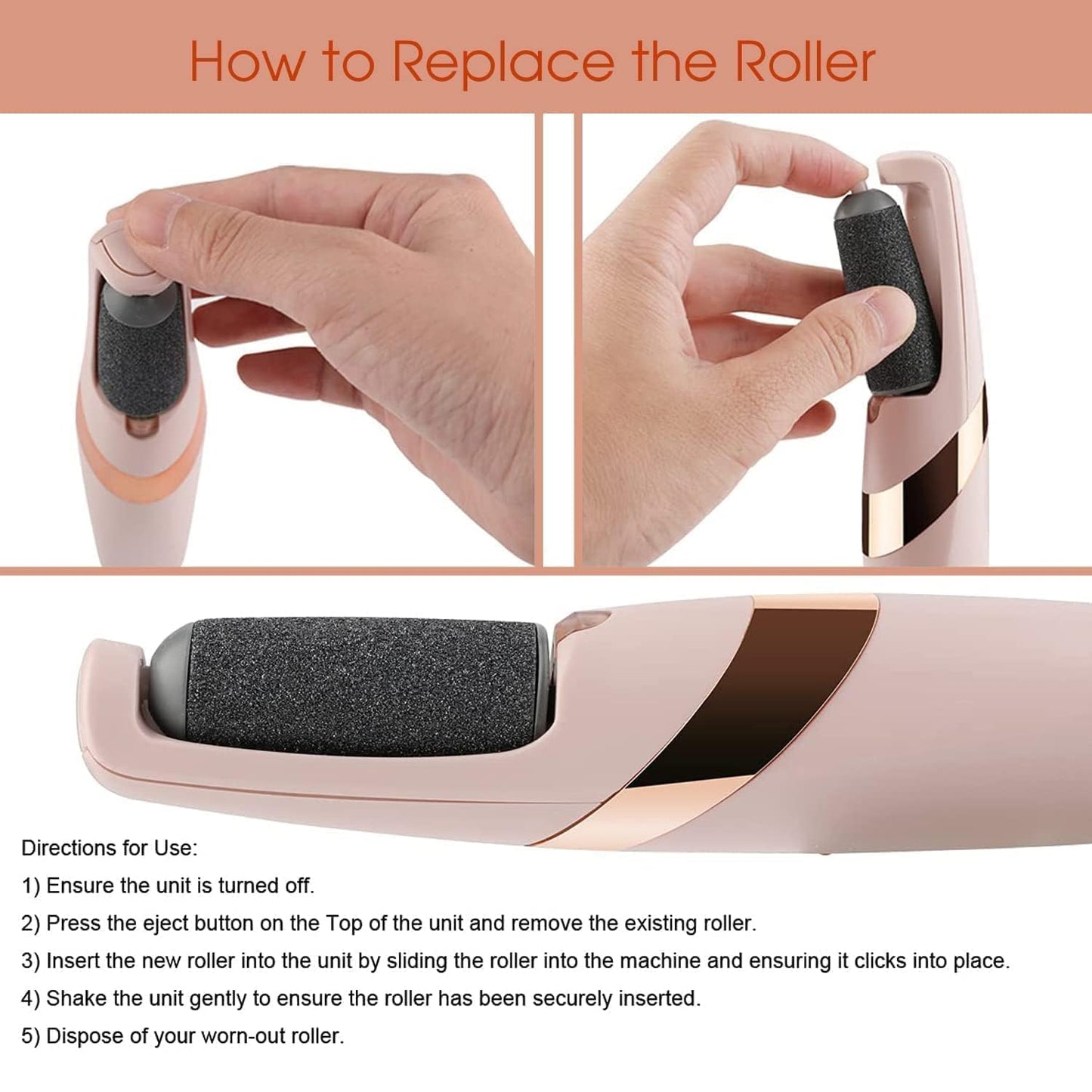 UK-0718 Electronic Pedicure Tool, Cordless Rechargeable Callus Remover, Polishing Wand with LED Light, Portable Foot Scrubber for Women and Men