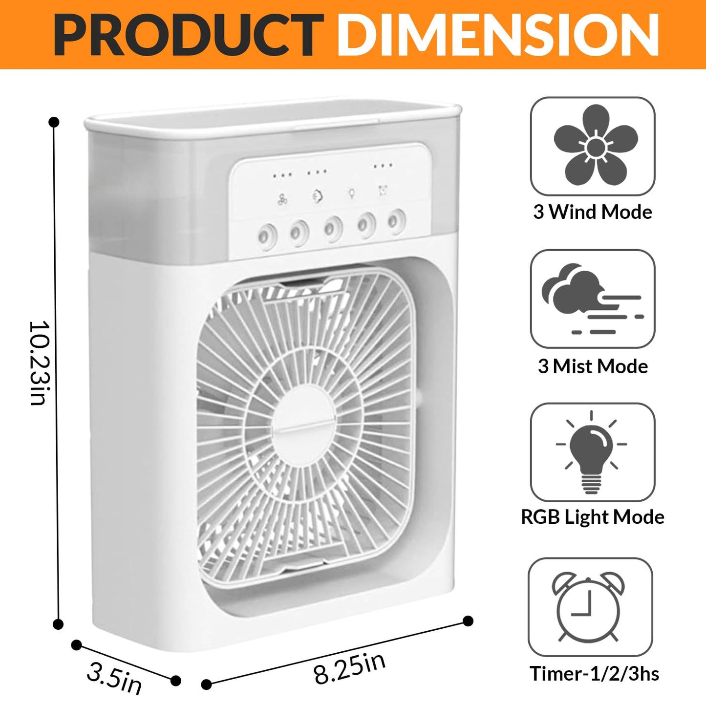 UK-0804 Portable Ice Fan Air Cooler With water For Frost Cube Fan, 3 In 1 Mist Mini Evaporative Cooling Fan with LED, Timer, 3 Wind Speeds 3 Spray Modes for Home Office Bedroom Table and Desktop