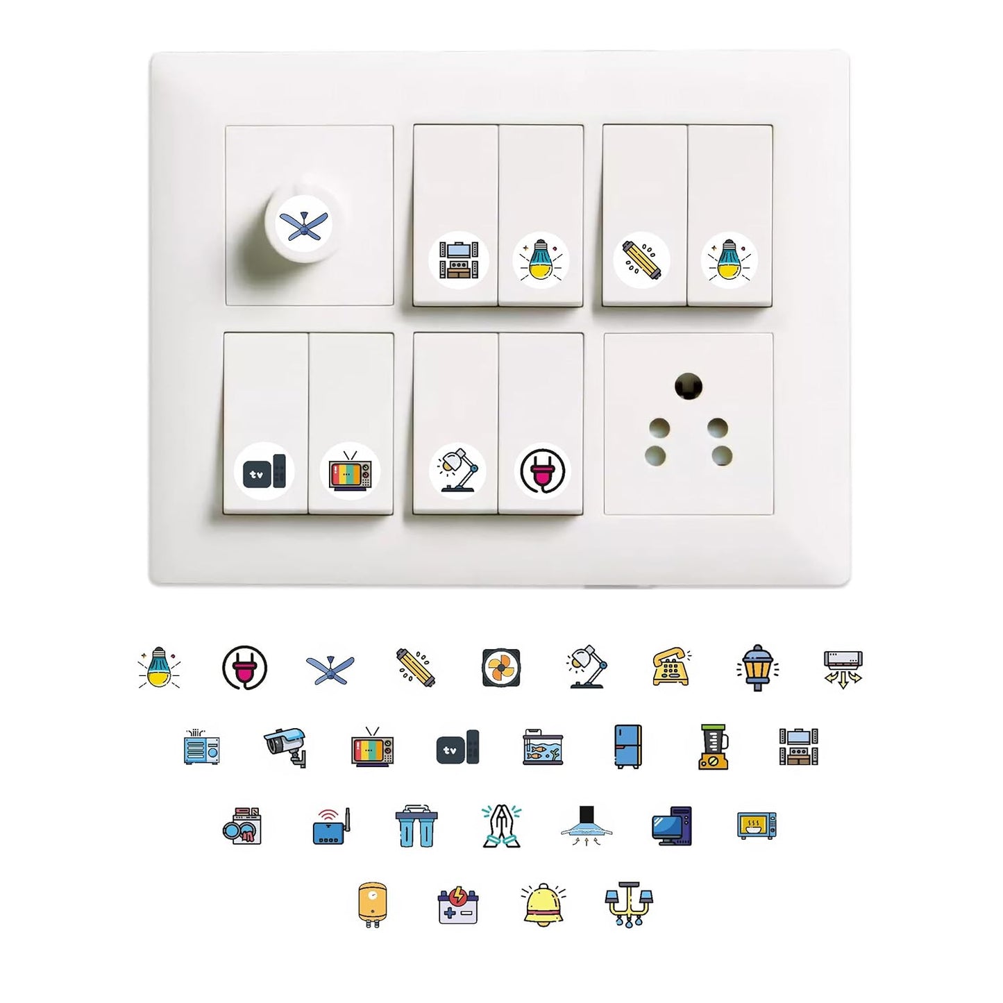 UK-0863 Switch Board Colorful Stickers for Home - Self-Adhesive Labels,Organize & Beautify Electric Boards for Homes, Offices (seet)