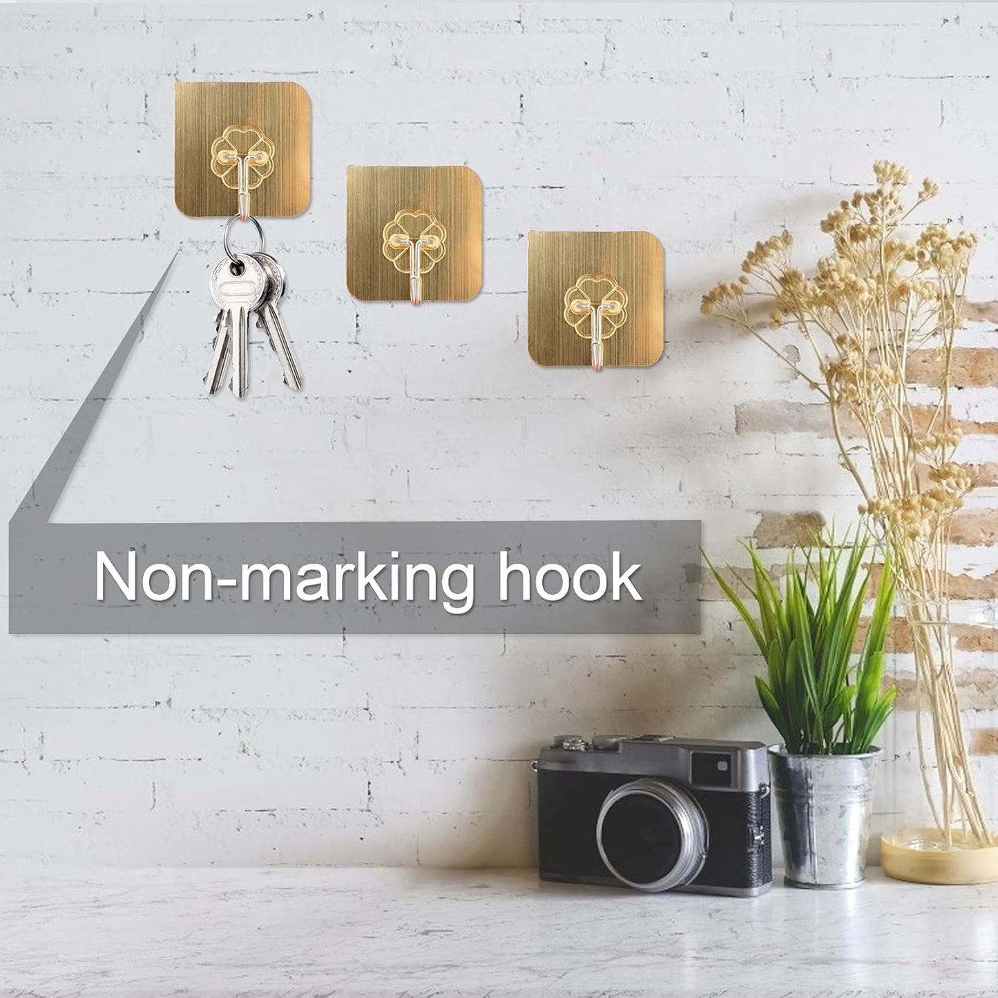 UK-0932 Wall Hanging Hooks for Wall Without Drilling |6 Pack Self Adhesive Hooks for Wall Heavy Duty Strong Nail Free | Kitchen Accessories Items (Hanging Hook, Golden)