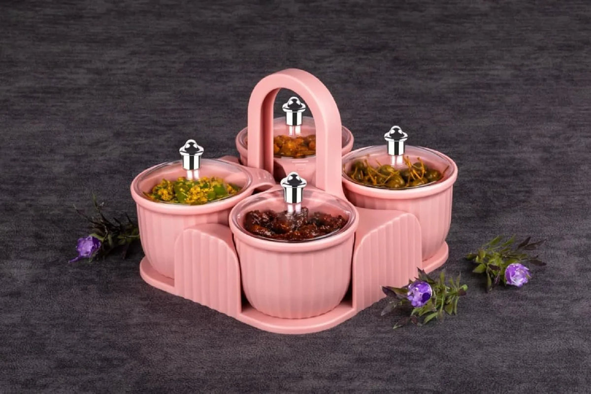 Dry Fruit Container Tray Set with Lid & Serving Tray 4 Pieces Airtight Jar for Serving Sweets, Chips, Cookies Other Snacks(Mutlicolor)