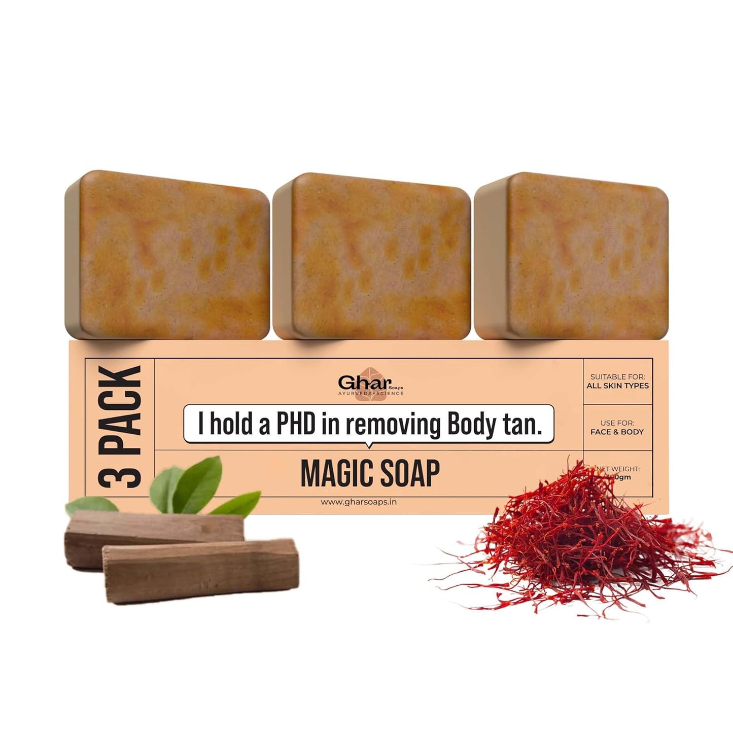 UK-0811 Ghar Soaps Sandalwood & Saffron Magic Soaps For Bath (100 Gms) | Paraben Free | Chandan & Kesar Bath Soap | Handmade Soaps For Glowing | Skin Brightening Soap For Men & Women