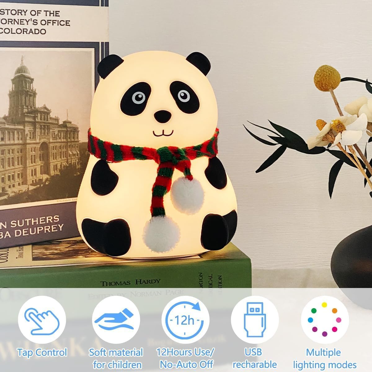 UK-0944 Panda Lamp, Panda Gifts, Panda Touch Silicone Lamp, Birthday Gift for Girls and Boys, Panda Light Lamp, Kids Night Light, Silicone Lamp, Rechargeable - Close Eye, Multicolor