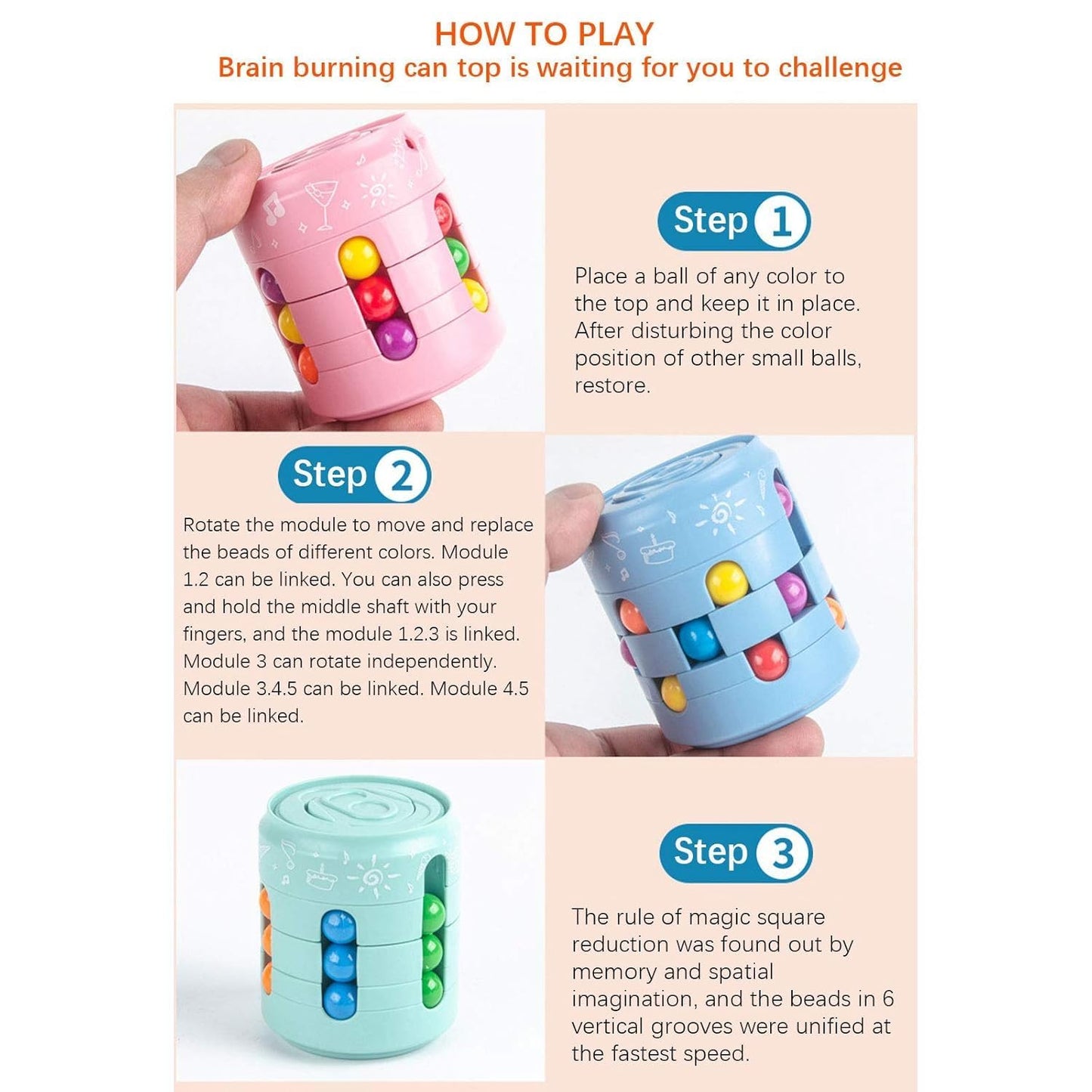 UK-0831 Magic Bean Cube - 360° Rotating Fidget Toy, Stress Relief Sensory Spinner, Anxiety Relief Gift for Boys & Girls