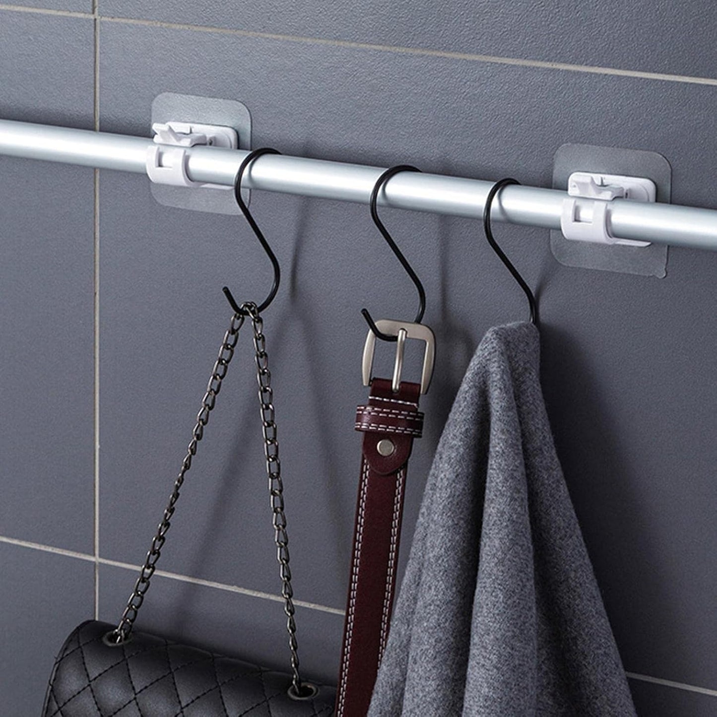 UK-0886 Self Adhesive Curtain Rod Bracket Drapery Hook, Plastic Wall Brackets Towel Rod Hooks for Home Bathroom and Hotel Use 2PC