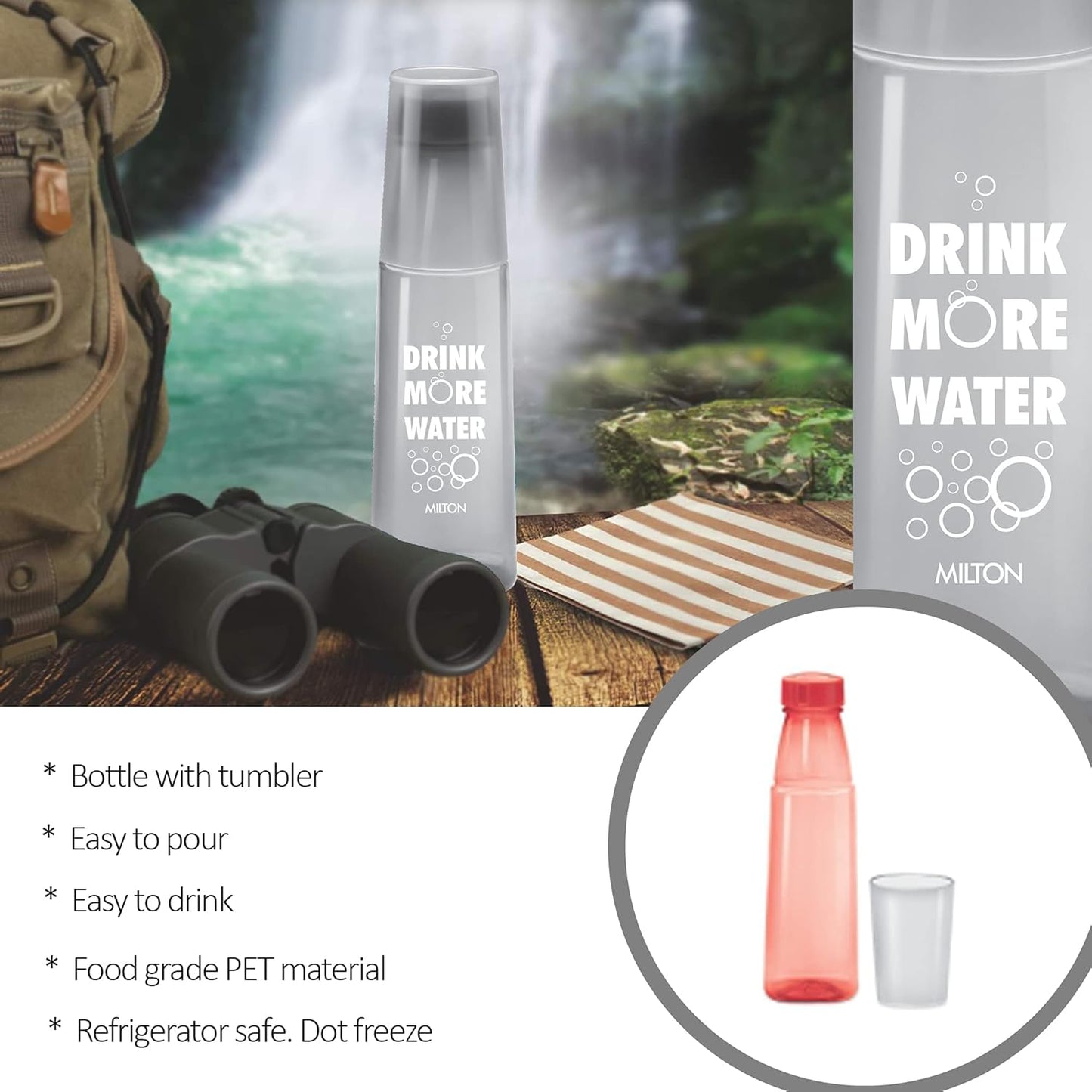 UK-0814 Water Bottle 1000 ml With Drinking Glass (1Psc, Multicolor, Plastic)