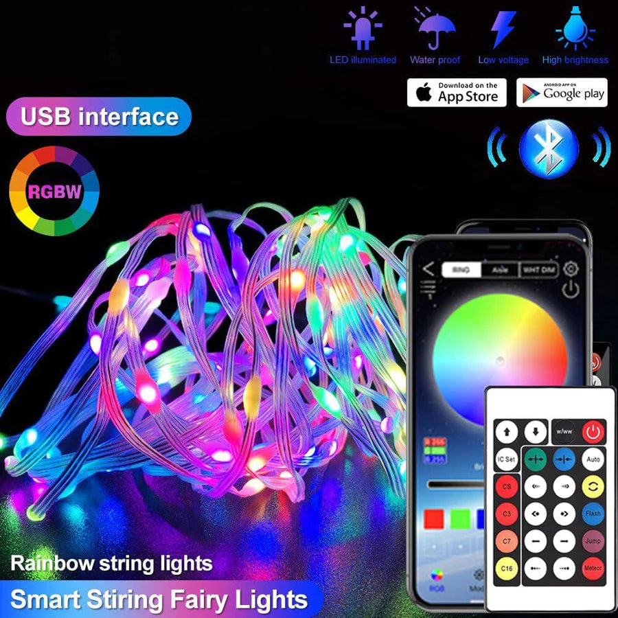Smart Fairy String Lights - 5 Meter 150 LED Fairy Lights with Music Mode Remote App Control RGB Color Changing