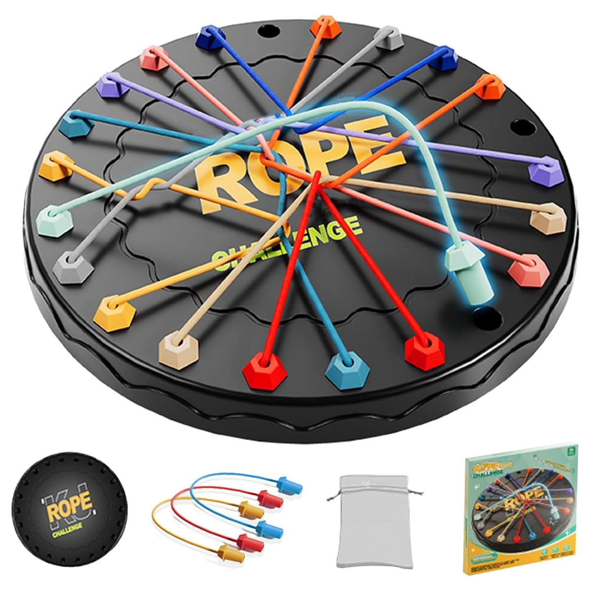 UK-1017 Rope Challenge Board Game, Interactive Puzzle with 10 Elastic Ropes, Family Game, Brain Boosting Family Game for Ages 3+