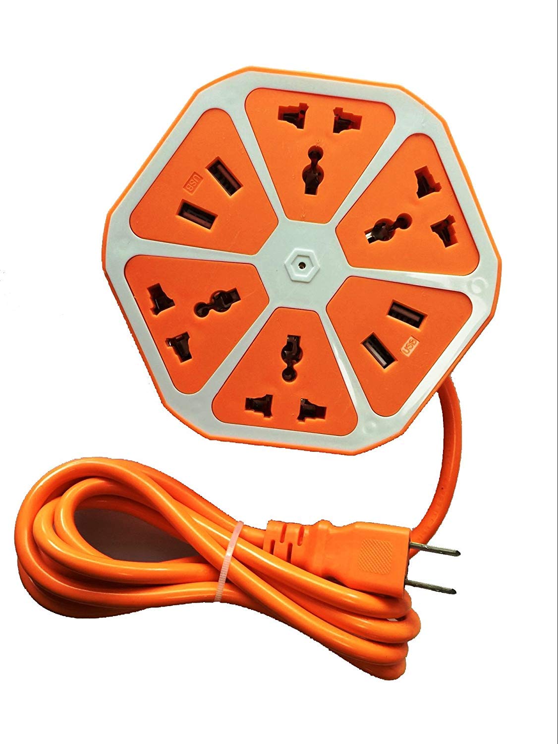 UK-0784 4-USB Hexagon Creative Surge Protector Power Socket Multipurpose 4 USB 2.0Amp Charging Point Hexagon Power Socket
