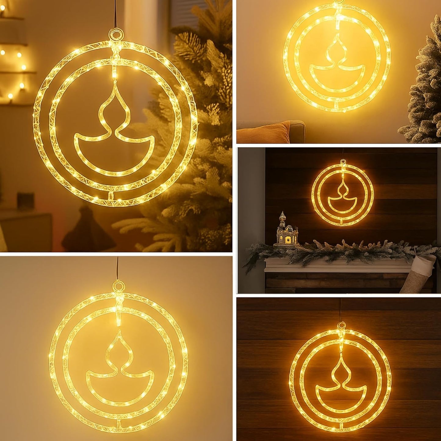 UK-1009 Diya Pendant Hanging Lights – Warm White LED Decorative Lights for Diwali, Navratri, Christmas Tree, New Year Party & Home Festive Décor