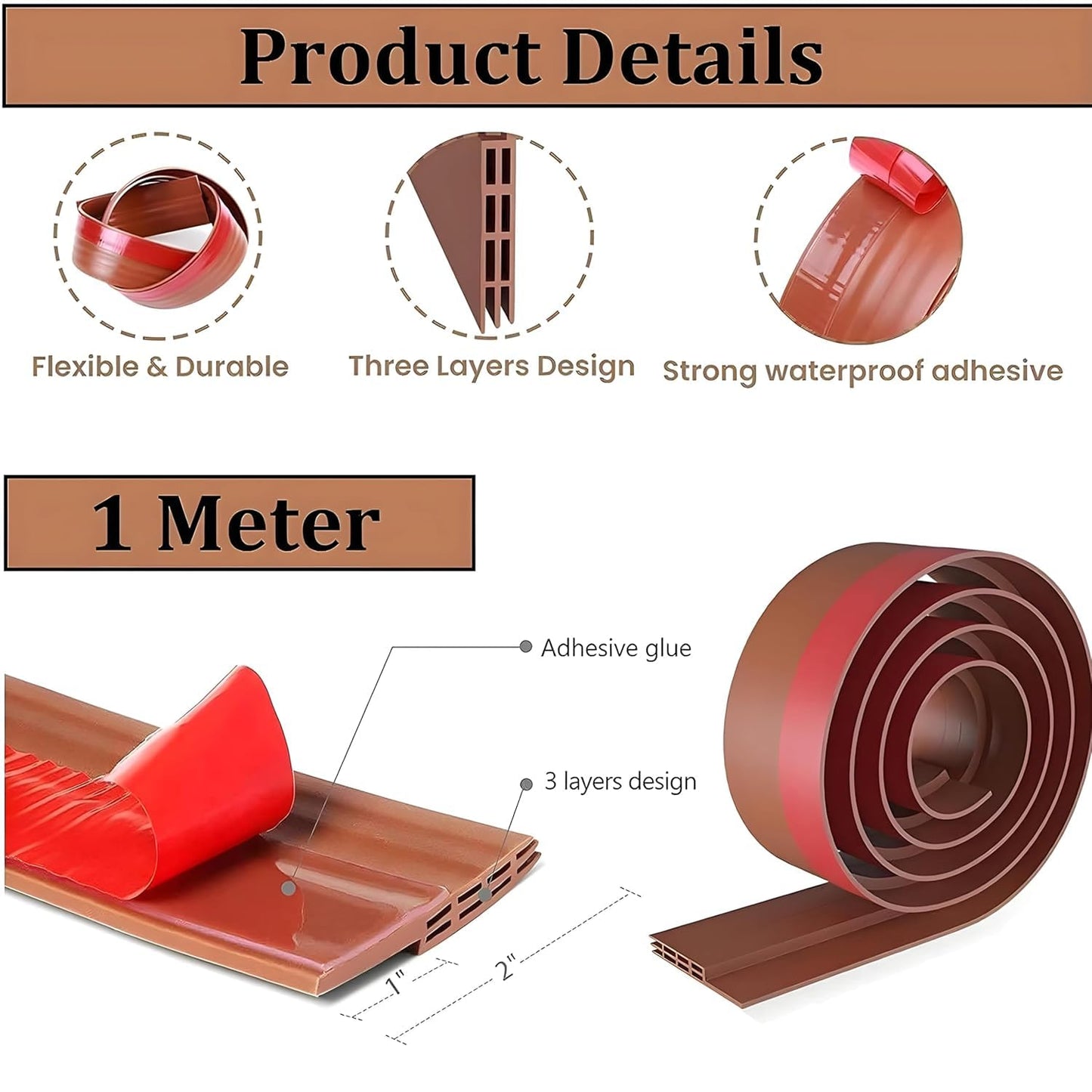 UK-0918 Self-Adhesive Silicon Door/Window Shield Tape Door Bottom Sealing Strip Weather Stripping Door Seal Strip ||1Meter