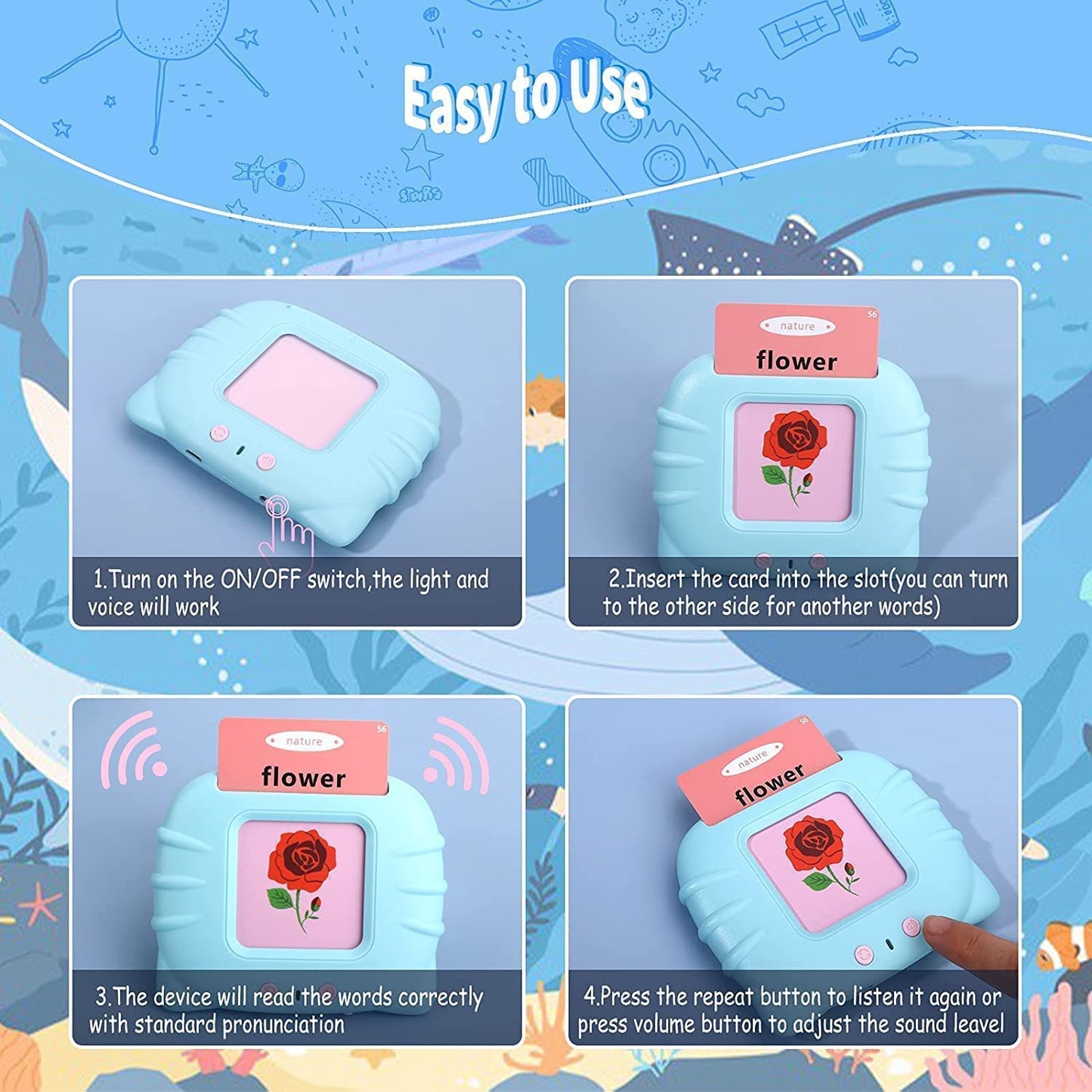 UK-0853 Talking Flash Card for Kids 112 Card Early Language 224 Words Education Learning Device for Kids Ages 1-6