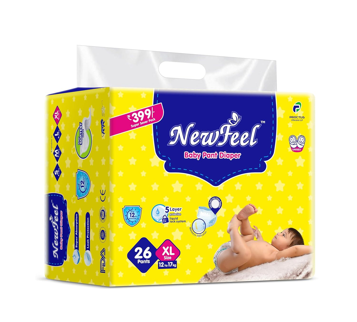 UK-0665 Newfeel Super Saver Baby pant Diapers Extra Large XL (26 pant) 12 to 17kg