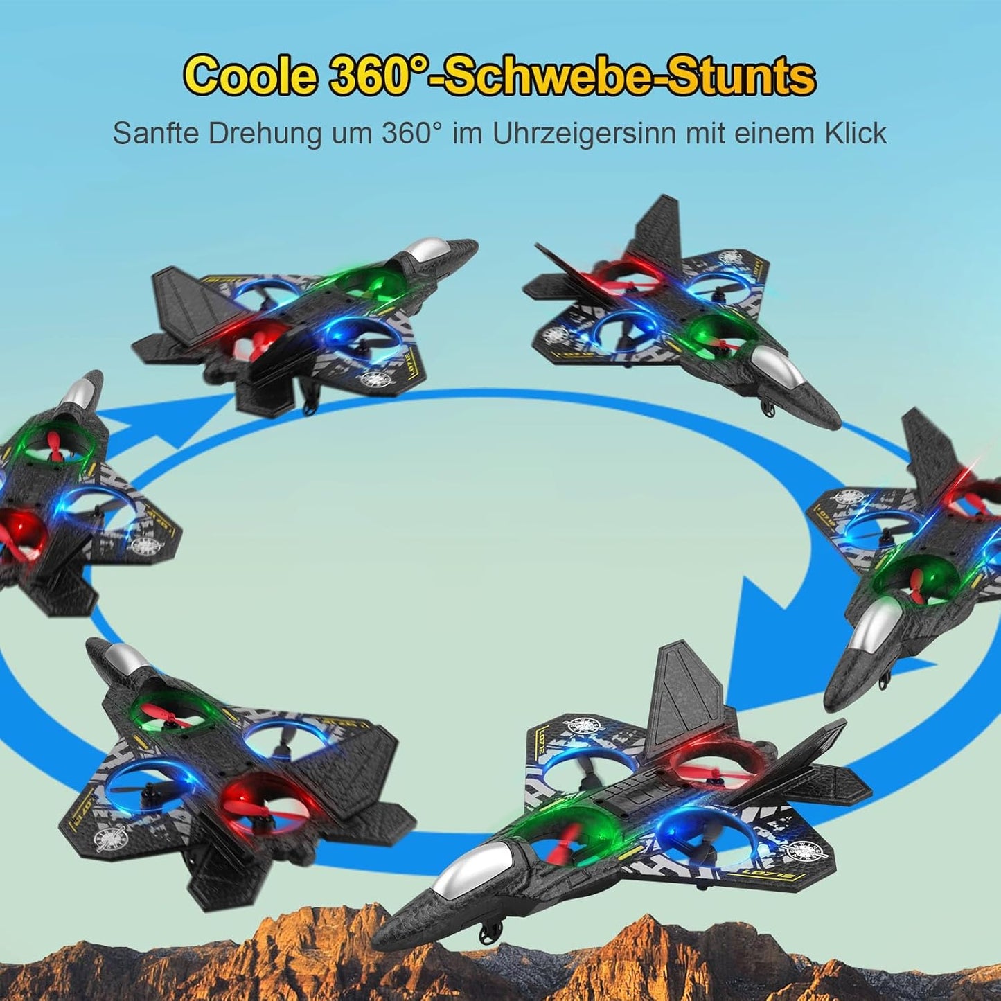 UK-1050 Fighter Plane RC Plane - 2.4 GHz Remote Controlled Fighter Plane || RC Airplane Easy to Fly Stable Jet Fighter Toys for Kids || LED Lights, 360 Degree Hovering Airplane and Stun Roll