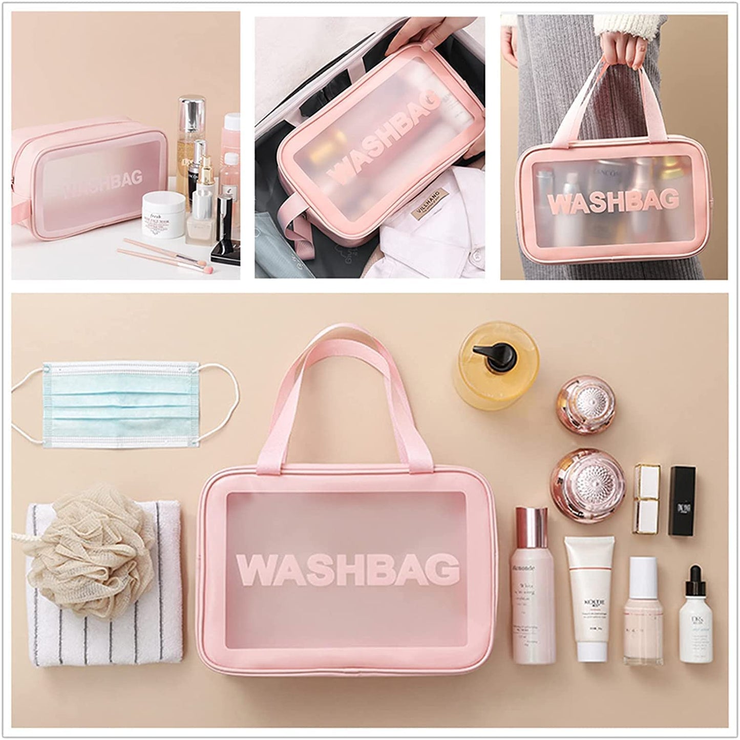 UK-0712 WASHBAG, Clear Makeup Pouch Set, Cosmetic Organizer Bag for Women and Girls Travel Waterproof Toiletry Storage Kit (3Pcs)