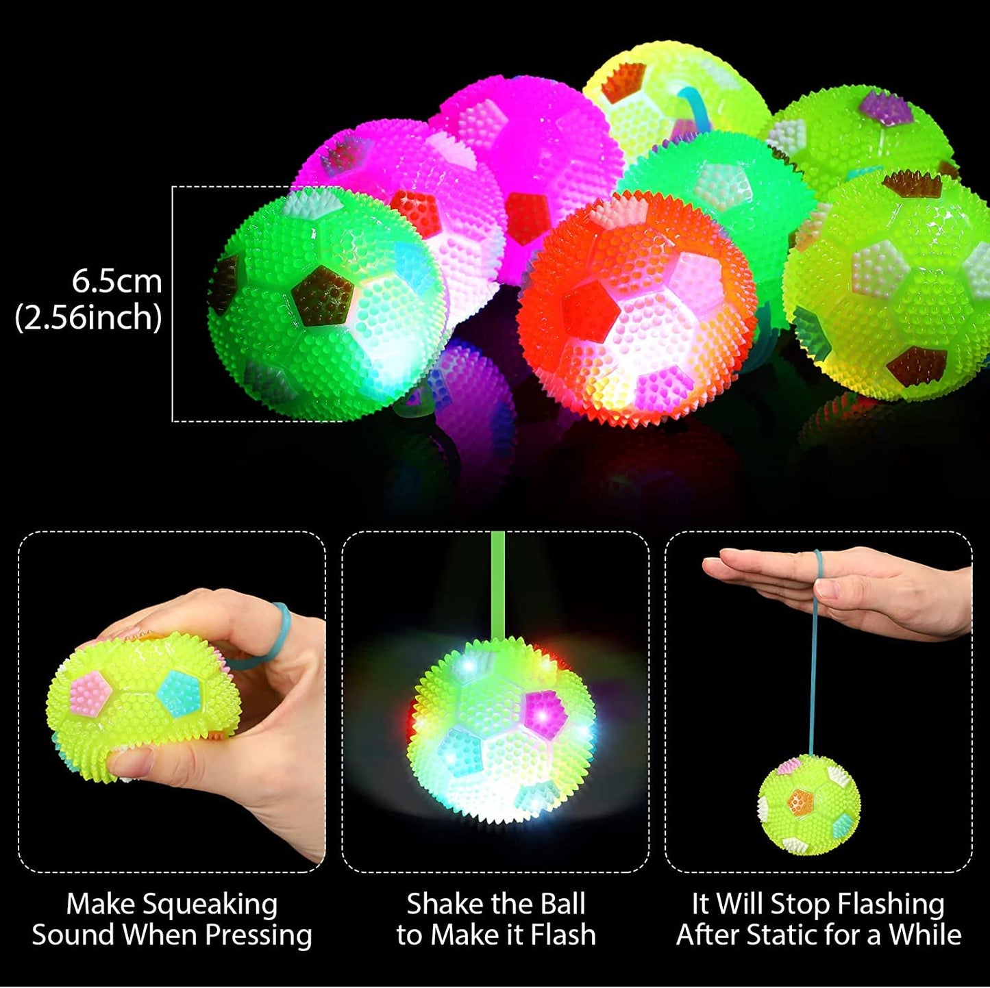 UK-0730 Spiky Massage Ball Light Up LED Flashing Rubber 3" Balls for Kids