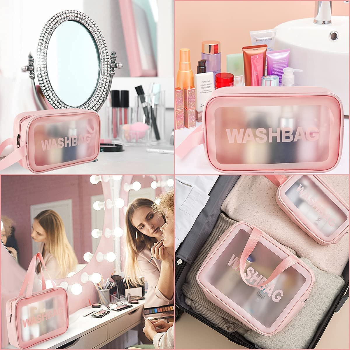 UK-0712 WASHBAG, Clear Makeup Pouch Set, Cosmetic Organizer Bag for Women and Girls Travel Waterproof Toiletry Storage Kit (3Pcs)
