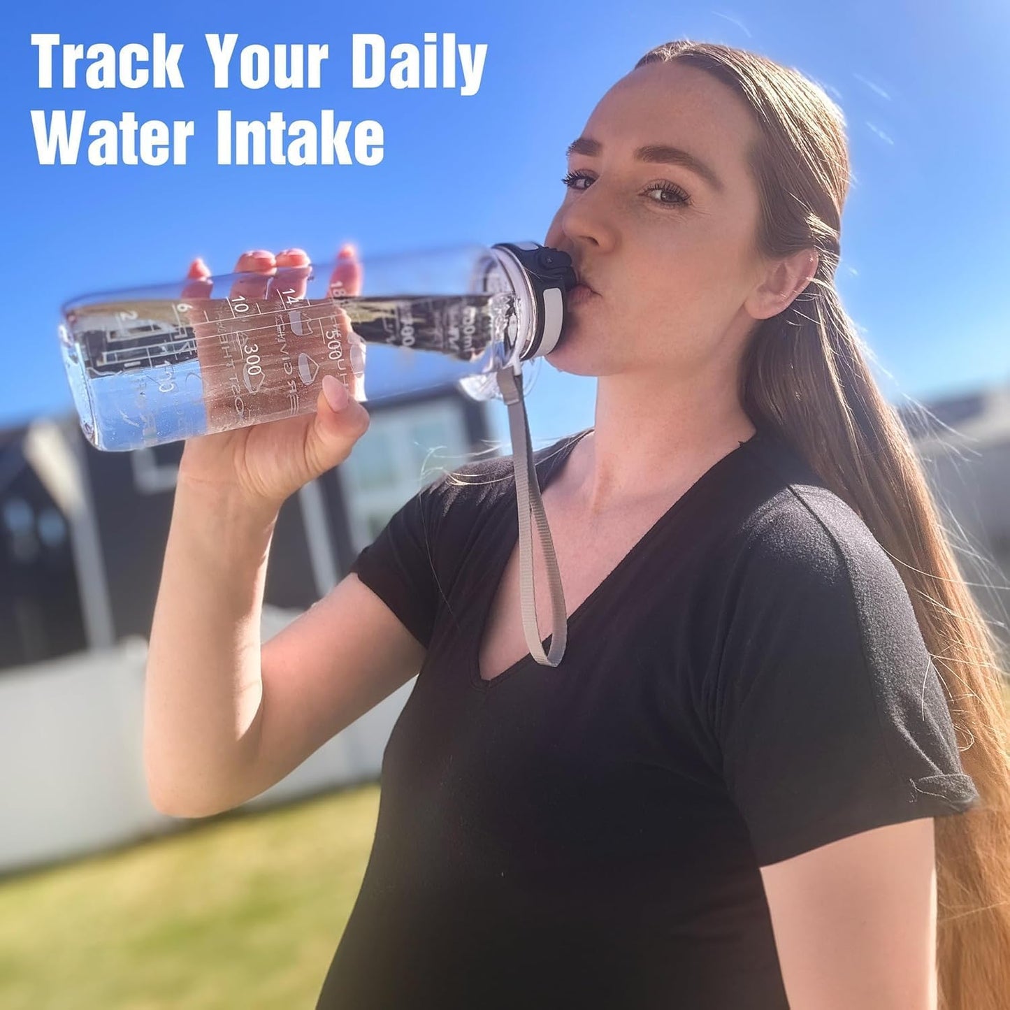 UK-0919 900ML Capacity Belt Straw Transparent Motivational Water Bottles with Time Marker Leak proof & break-proof | Best Usage for Office/School/College/Gym/Travel Bottle | BPA-Free Fitness Sports Bottle