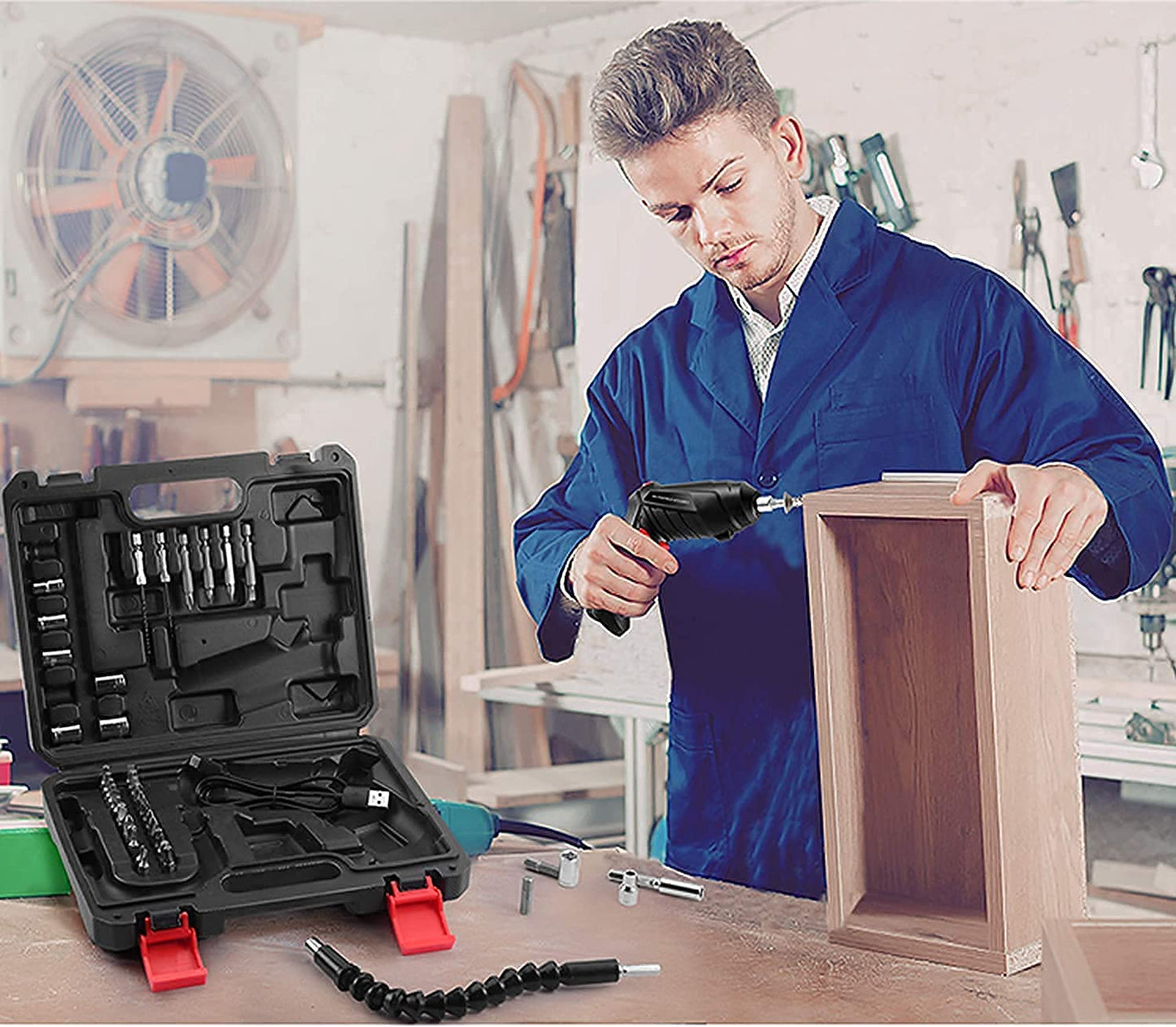 UK-0758 Portable Electric Screwdriver USB Rechargeable with 47 Tool Set for Drilling Repair cordless screwdriver rechargeable screwdriver small electric screwdriver