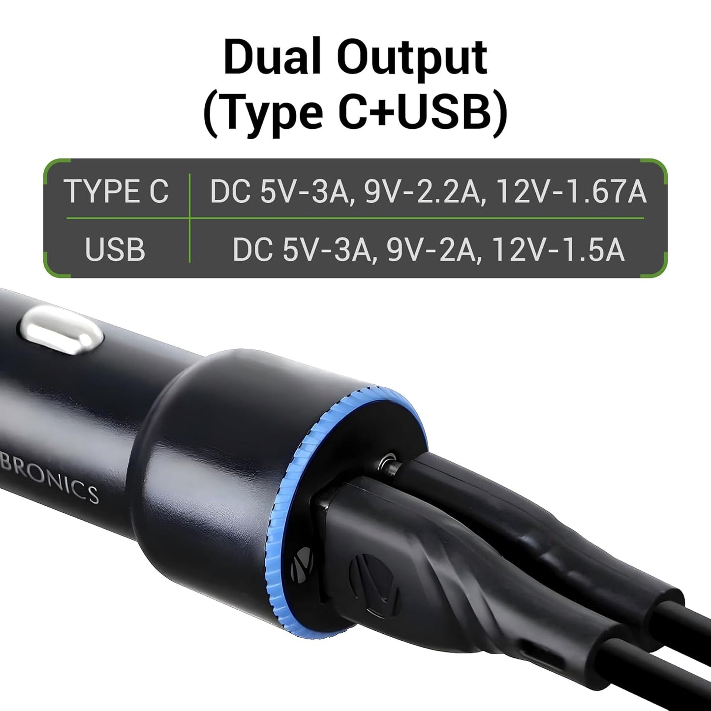 UK-0778 M&i 38 Watts Car Charger, Dual Output (USB + Type C), Rapid Charge, Compact Design, with Over Current & Short Circuit Protection