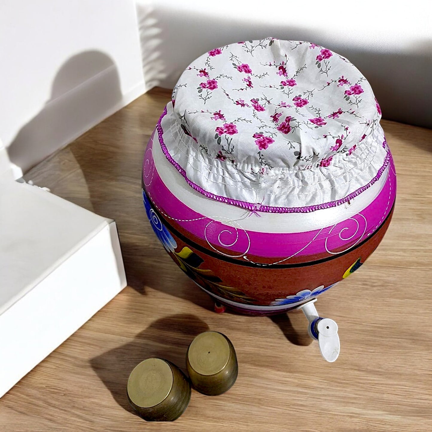 UK-0845 Matka Cover with Rubber Grip Size Adjustable Made with 100% Cotton Washable and Reusable Cloth