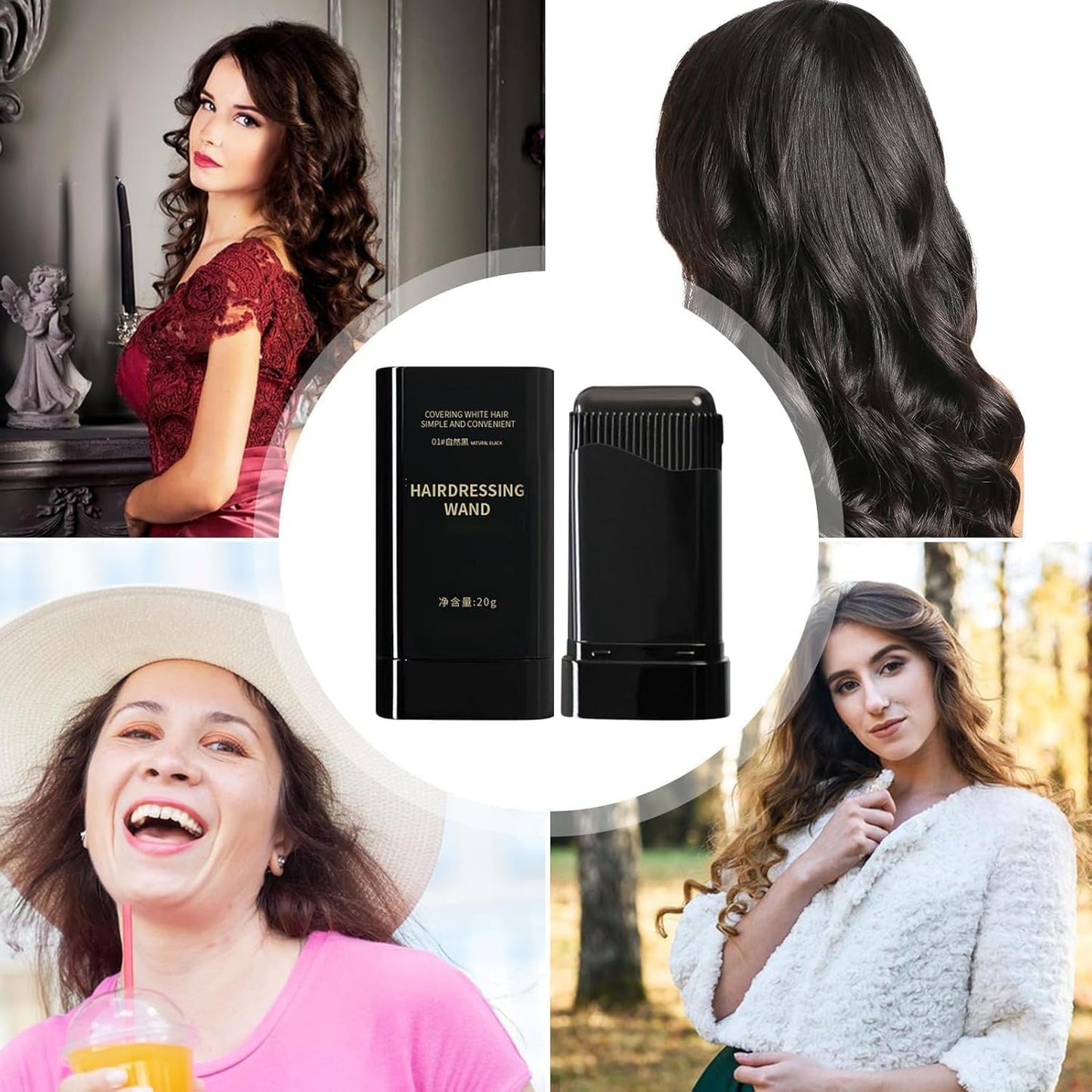 UK-1038 Hair Dye Stick Comb Waterproof and Sweat-Proof Root Touch-Up, Long Lasting Hairdressing Wand, Easy Hair Coloring Applicator for Men and Women, Quick Grey Hair Cover-Up Stick for Black Hair