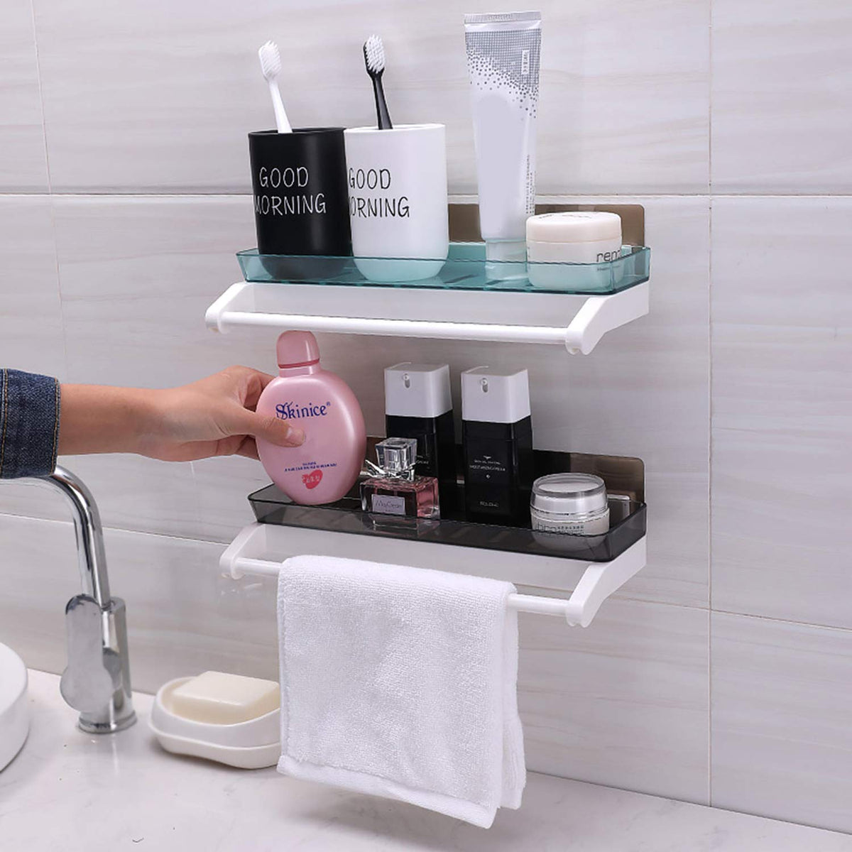 UK-1047 Bathroom Shelves, Bathroom Rack Toilet Wall Mounted Storage Rack Economical and Practical Bathroom Shower Room Without Perforated Toilet Rack