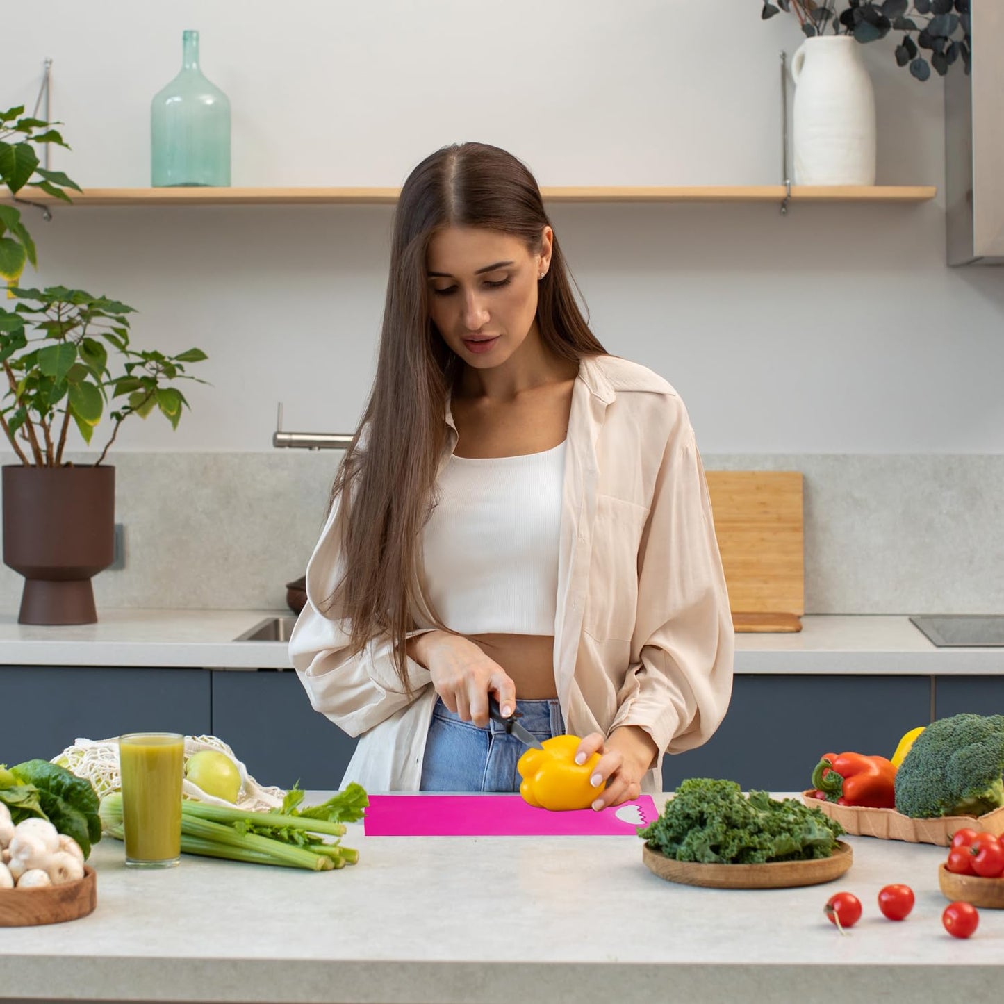 UK-0970 Plastic Chopping Boards for Kitchen | Vegetable Cutting Board with Handle for Fruits, Breads & Meat for Regular Use | BPA Free | Anti-Bacterial Surface