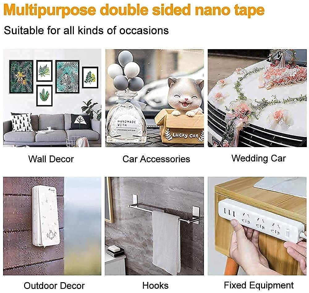 UK-0107 3 Meter Multipurpose Double Sided Tape - Adhesive Silicone Tape, Heavy Duty, Heat Resistant, Multi-Functional, Removable, Washable, Reusable Anti-Slip Gel Nano Grip Tape