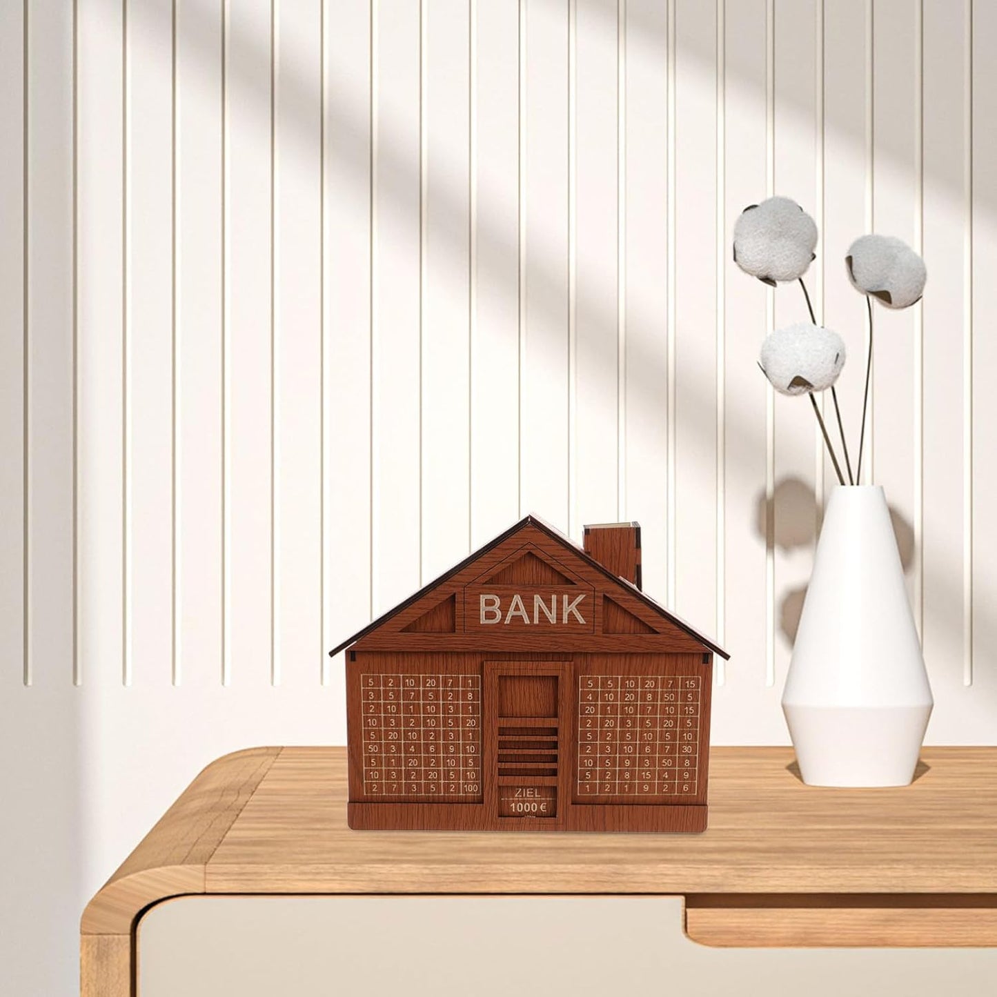 UK-0901 Wooden Piggy Bank for Kids, Retro Money Saving Box with 100000 Wooden Toy Targets
