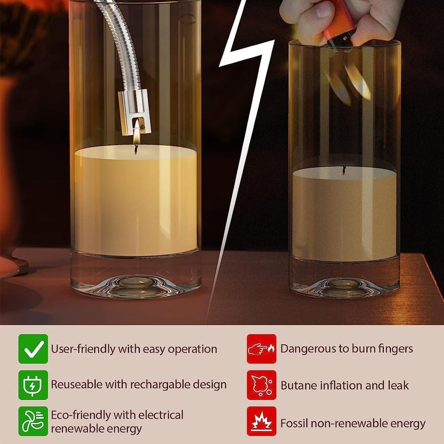 UK-0373 ARC Lighter, Rechargeable Electric Gas Lighter for Home Use Candle Lighter Plasma Lighter Flameless Windproof USB Lighter 360° Flexible Neck Arc Lighter for Diwali Fireworks