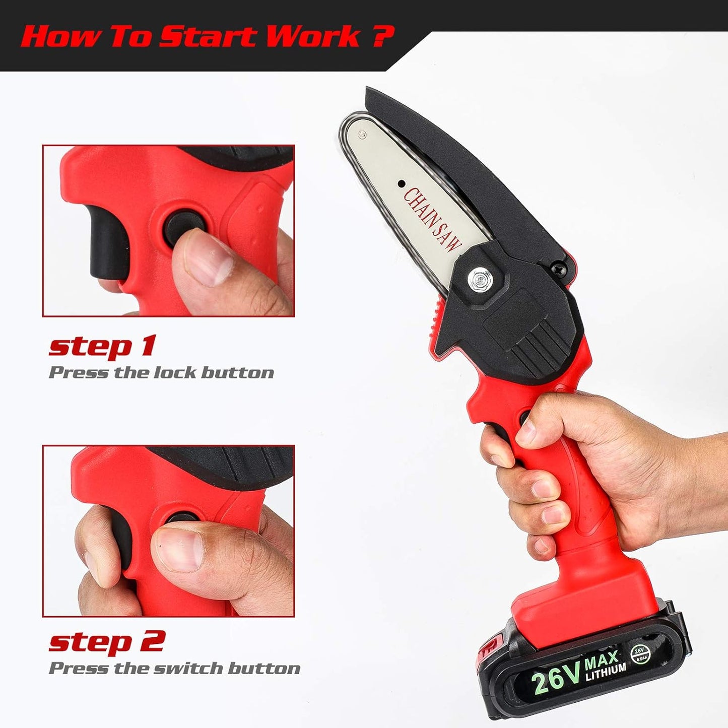 UK-0793 Cordless Electric Chainsaw WITH BATTERIES Handheld Pruning Chain Saw for Wood Plastic & Etc. Cutter Cordless Chainsaw