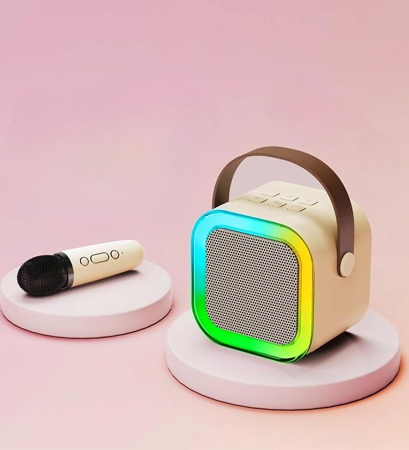 UK-0588 K12 Mini Portable Bluetooth Speaker With Mic for Kids or Adults with Bluetooth Wireless Microphones Colorful Lights Ideal Birthday (Single Mic)
