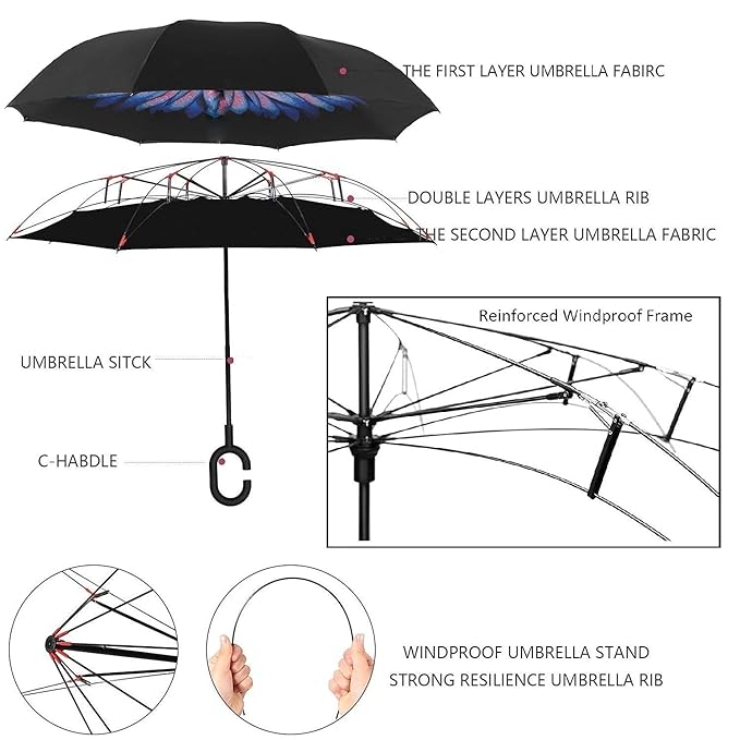 UK-0382 Windproof Reverse Umbrella Foldable Umbrella For Travel Umbrella For Men And Women(PRINTED-Multicolor)